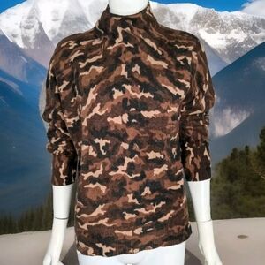 Angora Sweater Camouflage Wool Mock Turtleneck Long Sleeve Thin Kint